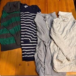 Maternity sweaters - Striped Navy,  Green Sweater with Gray Hoodies